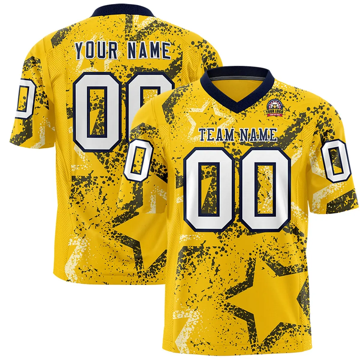 Gold Navy-White Star Graffiti Authentic Football Jersey