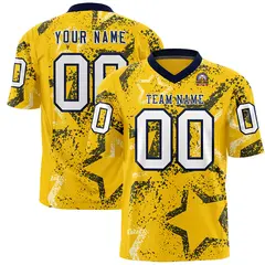 Gold Navy-White Star Graffiti Authentic Football Jersey 1