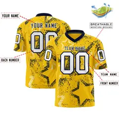 Gold Navy-White Star Graffiti Authentic Football Jersey 2