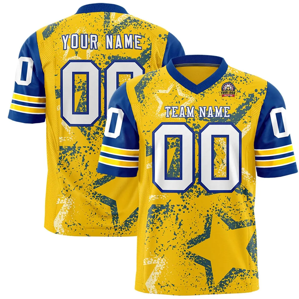 Gold Navy White Star Pattern Authentic Football Jersey