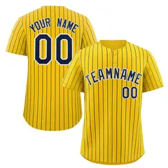Gold Navy-White Stripe Authentic Fashion Baseball Jersey