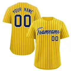 Gold Navy-White Stripe Authentic Fashion Baseball Jersey