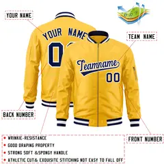 Gold Navy-White Varsity Full-Zip Letterman Bomber Jacket 2