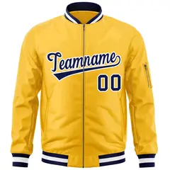 Gold Navy-White Varsity Full-Zip Letterman Bomber Jacket 3