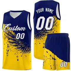 Gold Navy Wing Pattern Basketball Jersey Sports Uniform