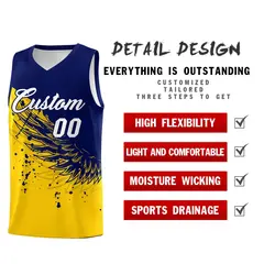 Gold Navy Wing Pattern Basketball Jersey Sports Uniform 2