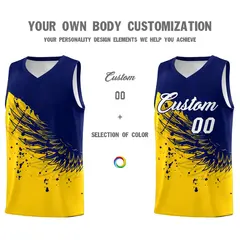 Gold Navy Wing Pattern Basketball Jersey Sports Uniform 3
