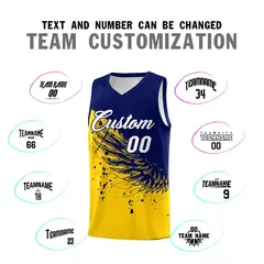 Gold Navy Wing Pattern Basketball Jersey Sports Uniform 4