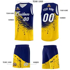 Gold Navy Wing Pattern Basketball Jersey Sports Uniform 5