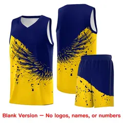 Gold Navy Wing Pattern Basketball Jersey Sports Uniform 7