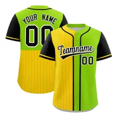 Gold Neon Green and Black Pinstripe Raglan Baseball Jersey 1