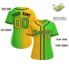 Women's Gold Neon Green-Black Gradient Baseball Jersey 2