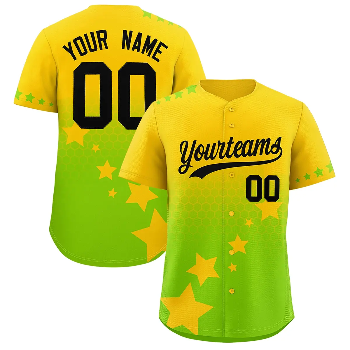 Gold Neon Green Black Rising Stars Gradient Baseball Jersey