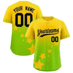 Gold Neon Green Black Rising Stars Gradient Baseball Jersey