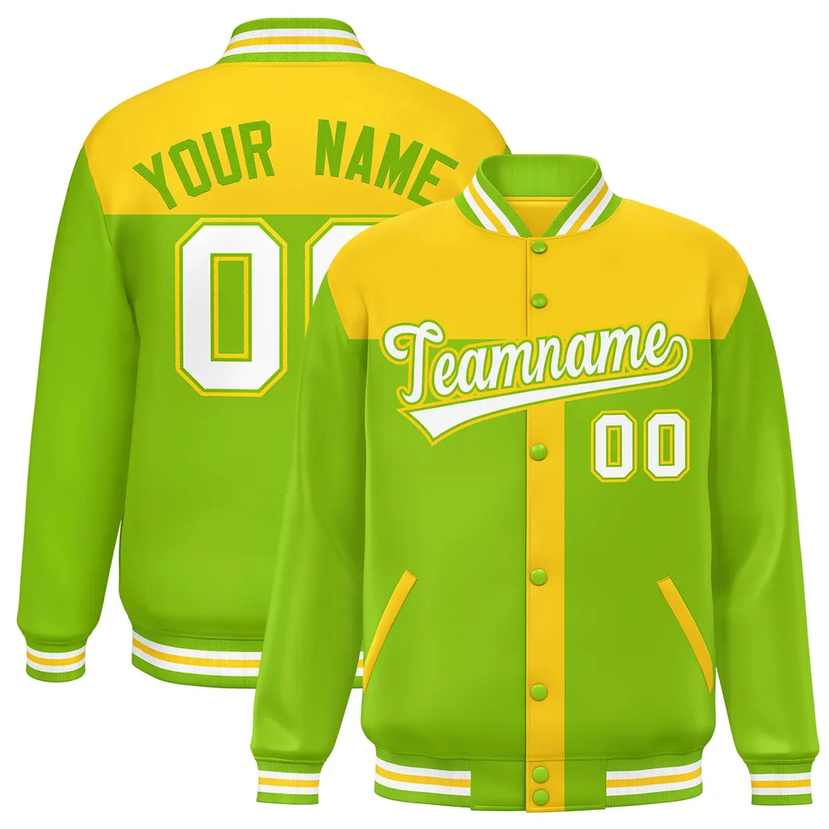 Gold Neon Green Color Block Varsity Bomber Baseball Jacket