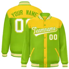 Gold Neon Green Color Block Varsity Bomber Baseball Jacket