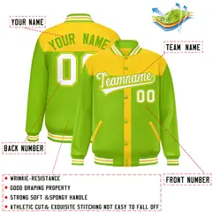 Gold Neon Green Color Block Varsity Bomber Baseball Jacket 2