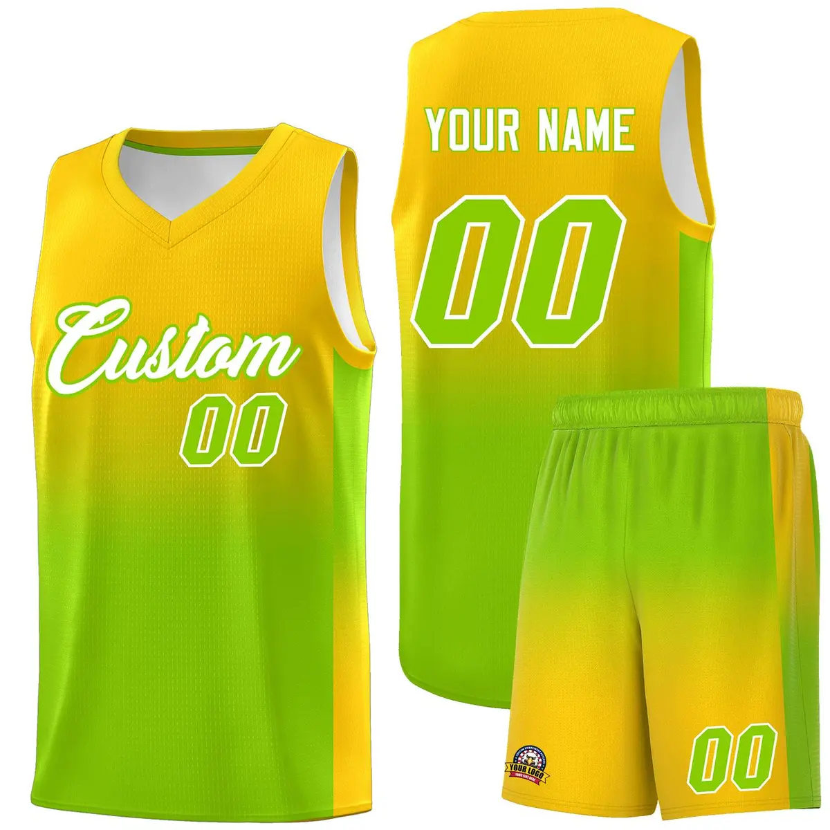 Gold Neon Green Gradient Basketball Jersey Sports Uniform