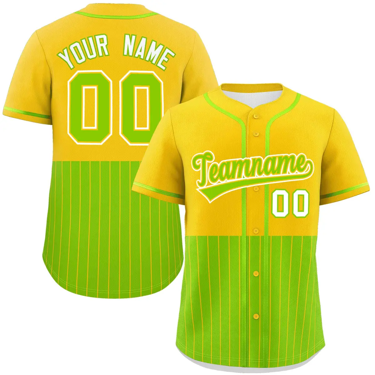 Gold Neon Green Half Stripe Authentic Baseball Jersey