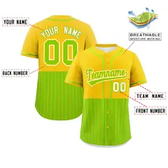 Gold Neon Green Half Stripe Authentic Baseball Jersey 2
