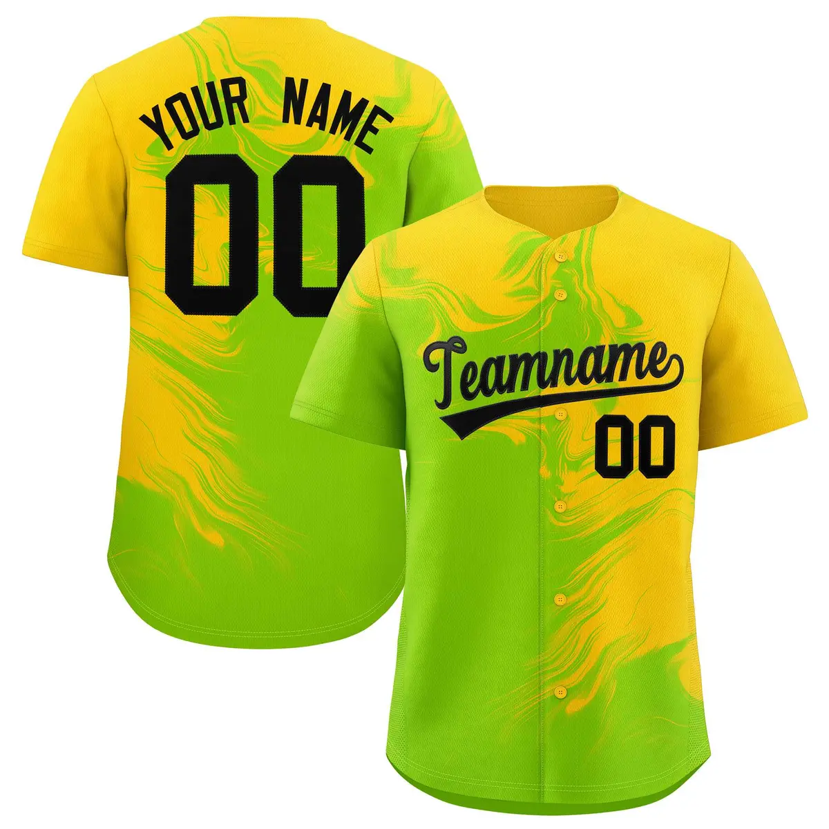Gold Neon Green Ink Pattern Authentic Baseball Jersey