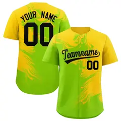 Gold Neon Green Ink Pattern Authentic Baseball Jersey 1