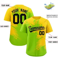 Gold Neon Green Ink Pattern Authentic Baseball Jersey 2