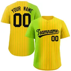 Gold Neon Green Pinstripe Gradient Baseball Jersey 1