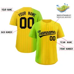 Gold Neon Green Pinstripe Gradient Baseball Jersey 2