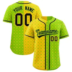 Gold Neon Green Plaid Split Authentic Baseball Jersey