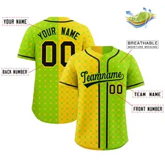 Gold Neon Green Plaid Split Authentic Baseball Jersey 2