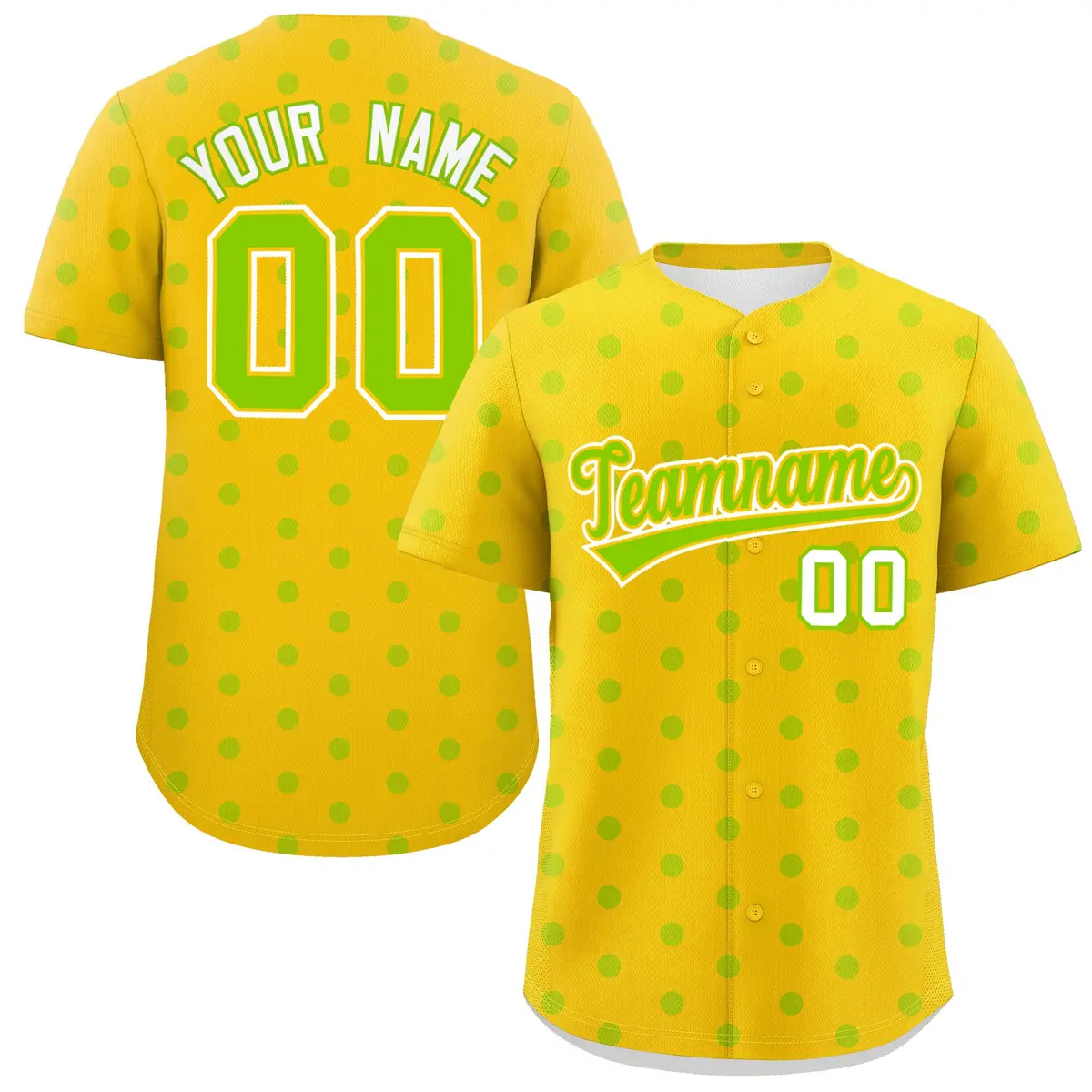 Gold Neon Green Polka Dot Graffiti Authentic Baseball Jersey