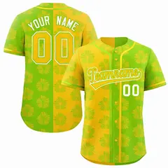 Gold Neon Green Split Flower Graffiti Baseball Jersey 1
