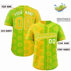 Gold Neon Green Split Flower Graffiti Baseball Jersey 2