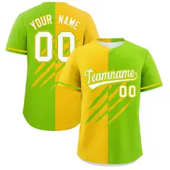Gold Neon Green Split Tiger Claw Scratch Baseball Jersey 1
