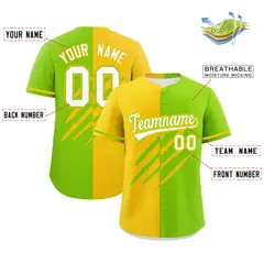 Gold Neon Green Split Tiger Claw Scratch Baseball Jersey 2