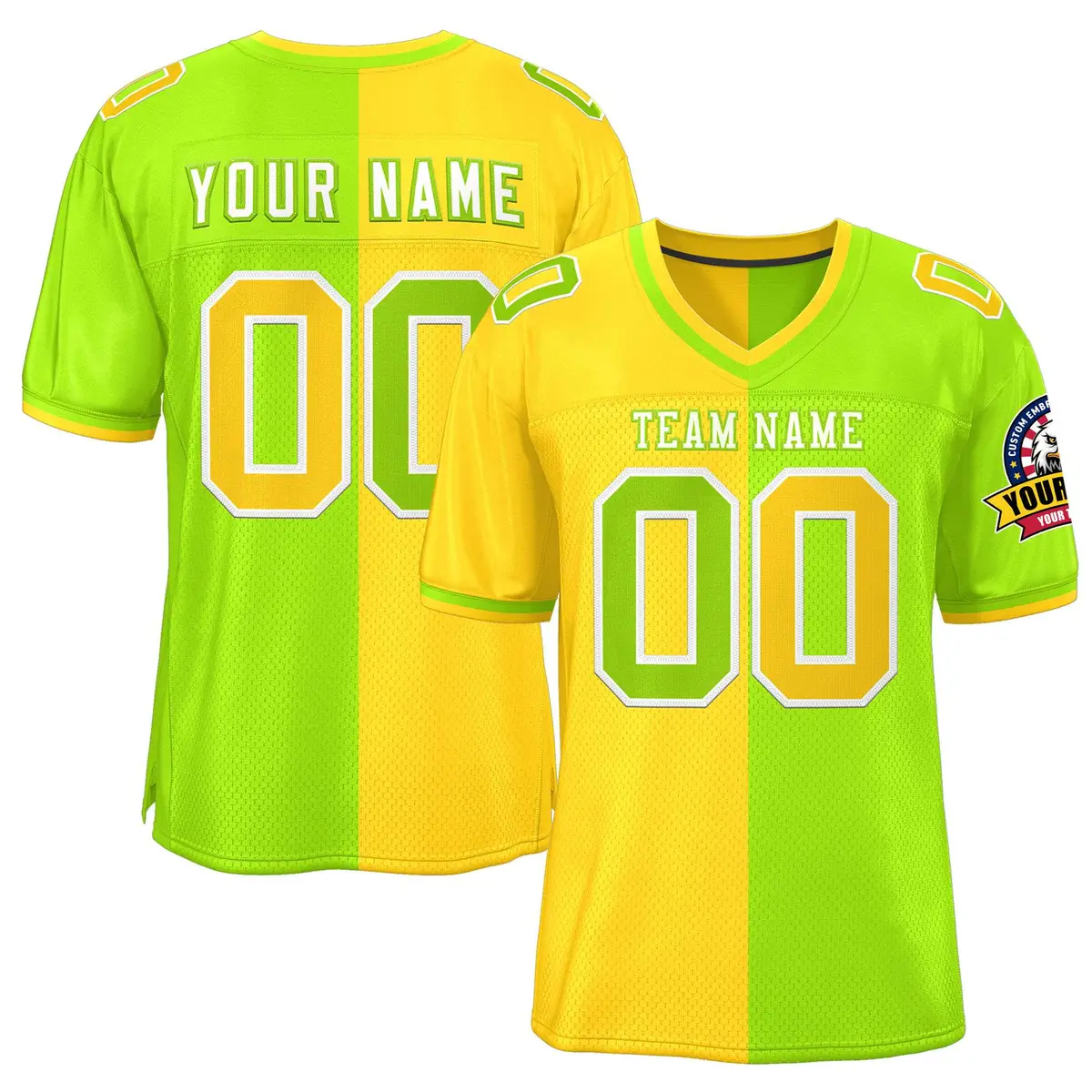 Gold Neon Green Split Two Tone Authentic Football Jersey