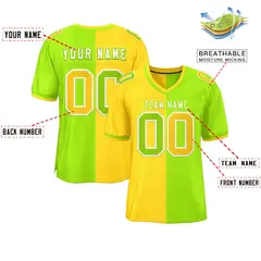 Gold Neon Green Split Two Tone Authentic Football Jersey 2