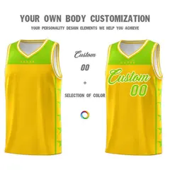 Gold Neon Green Star Pattern Basketball Jersey 3