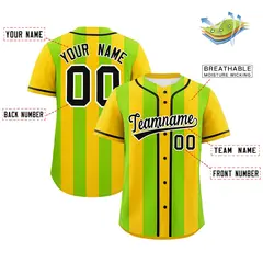 Gold Neon Green Thick Stripe Authentic Baseball Jersey 2