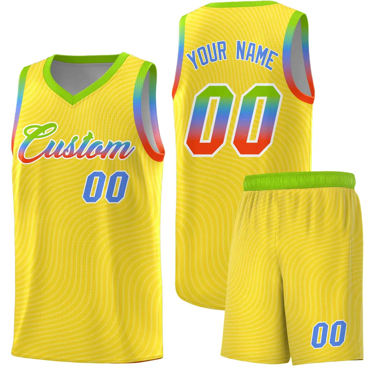 Gold Neon Green Wave Pattern Basketball Jersey