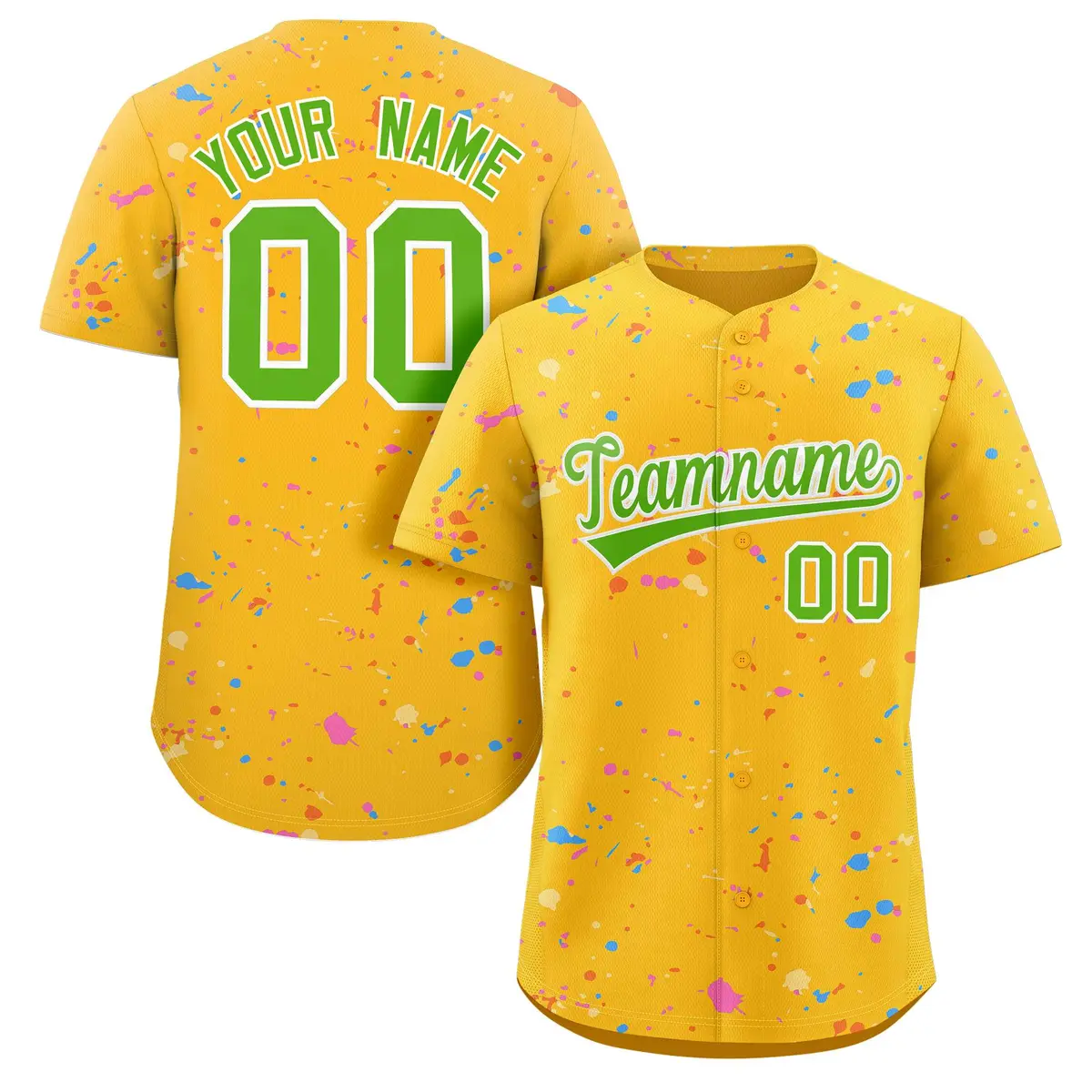 Gold Neon Green White Splash Graffiti Striped Baseball Jersey