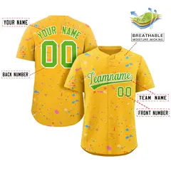 Gold Neon Green White Splash Graffiti Striped Baseball Jersey 2