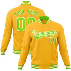 Gold Neon Green-White Varsity Full-Snap Letterman Jacket 1
