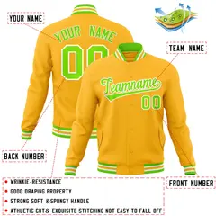 Gold Neon Green-White Varsity Full-Snap Letterman Jacket 4