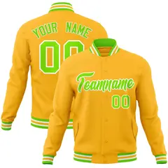 Gold Neon Green-White Varsity Full-Snap Letterman Jacket 1