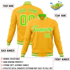 Gold Neon Green-White Varsity Full-Snap Letterman Jacket 4