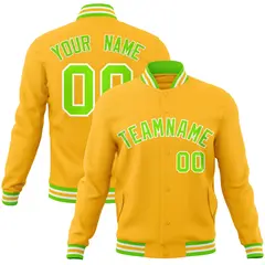 Gold Neon Green-White Varsity Full-Snap Letterman Jacket 1