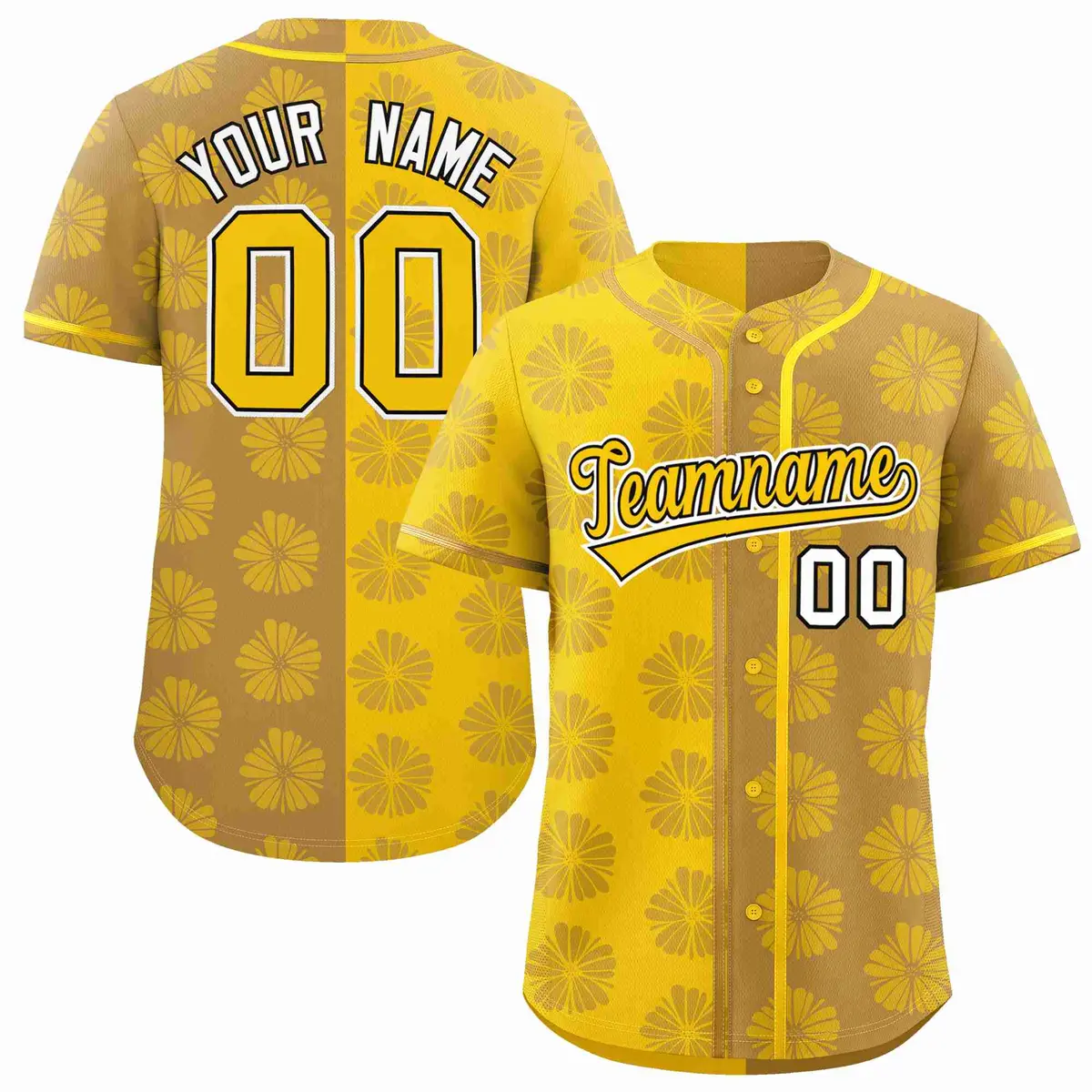 Gold Old Gold Split Flower Graffiti Baseball Jersey
