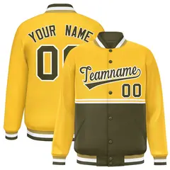 Gold Olive Color Block Varsity Letterman Jacket 1